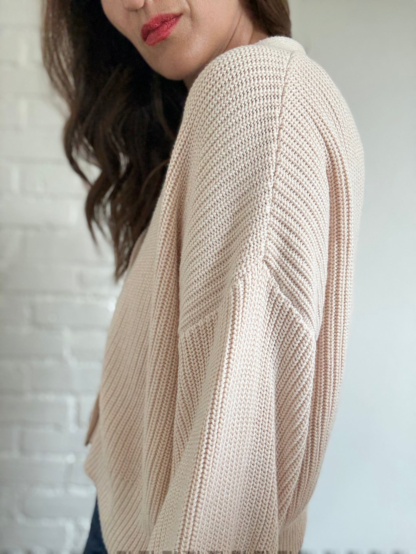 Relaxed Beige Knit Cardigan - Size M/L