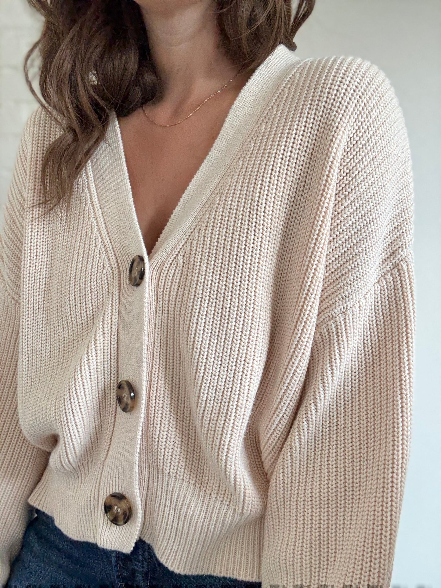 Relaxed Beige Knit Cardigan - Size M/L