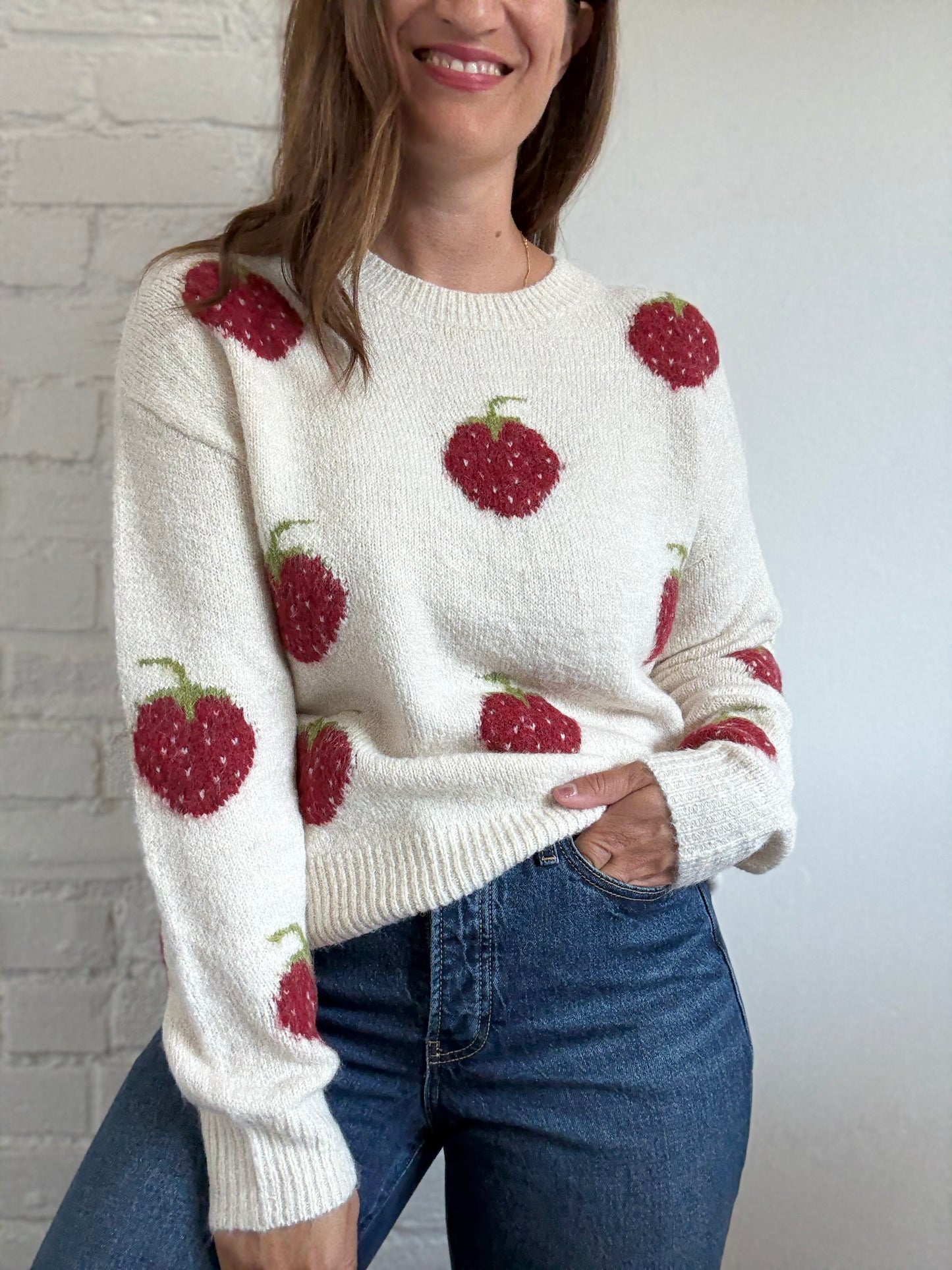 Strawberry Fluffy Sweater - Size M