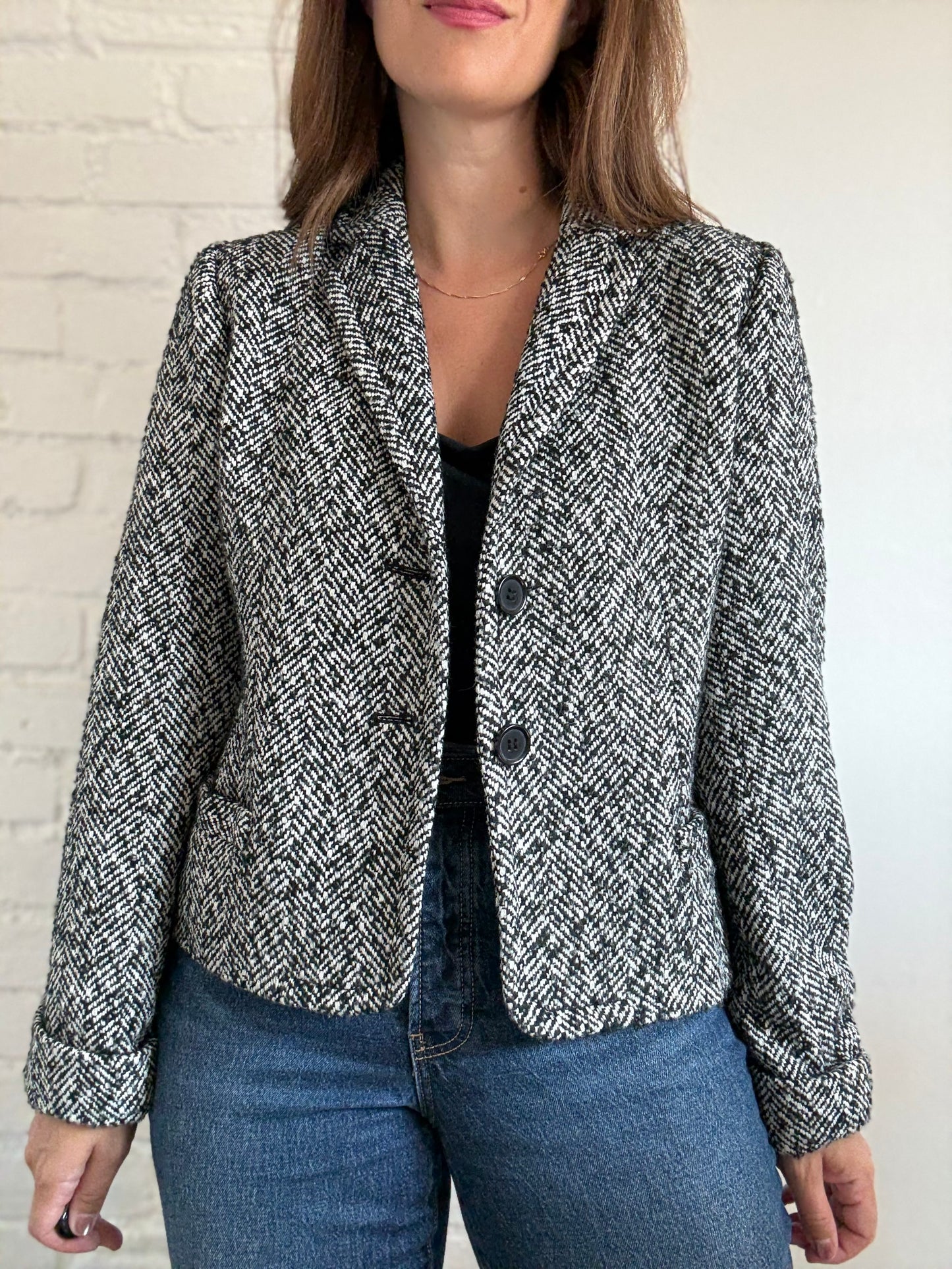 J Crew Herringbone Wool Blazer - Size L