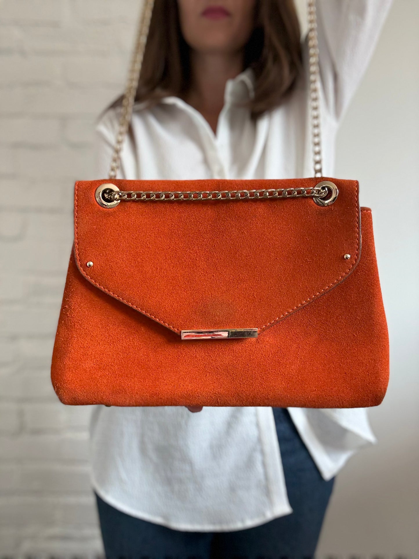 Orange Leather Suede Purse
