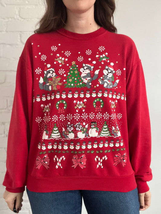 Dancing Cats Crewneck Sweater - L (oversized)
