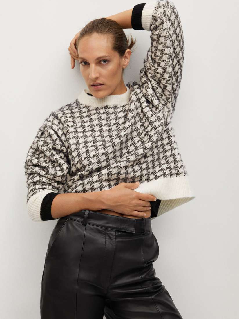 Mango Houndstooth Wool Blend Sweater - Size S