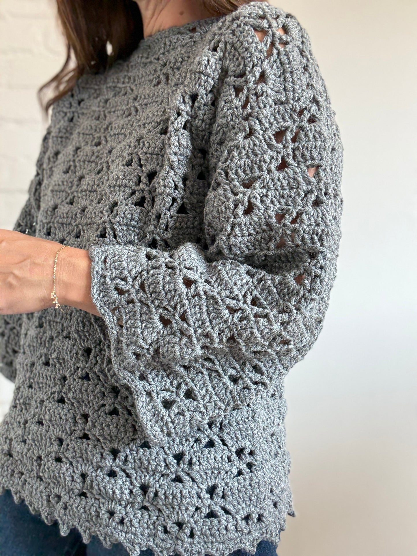 Handmade Crochet Grey Sweater - Size S (oversized)