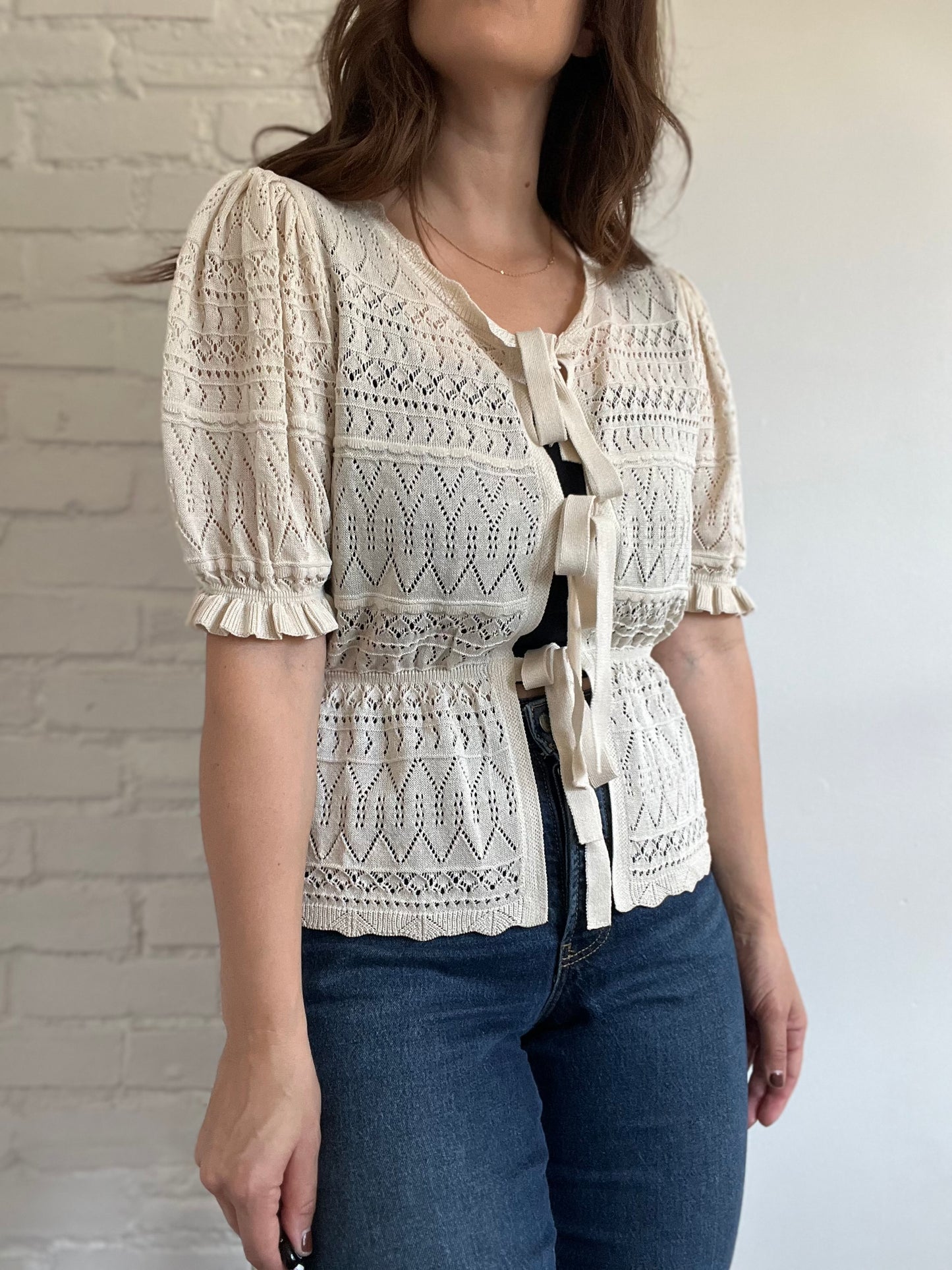 Pointelle Front Tie Top - M/L