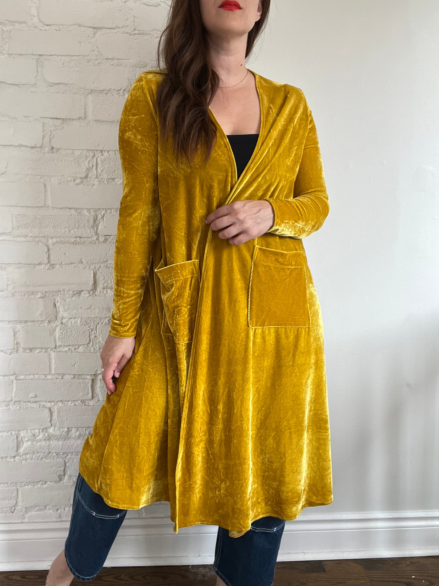 Mustard Yellow Velvet Duster - M