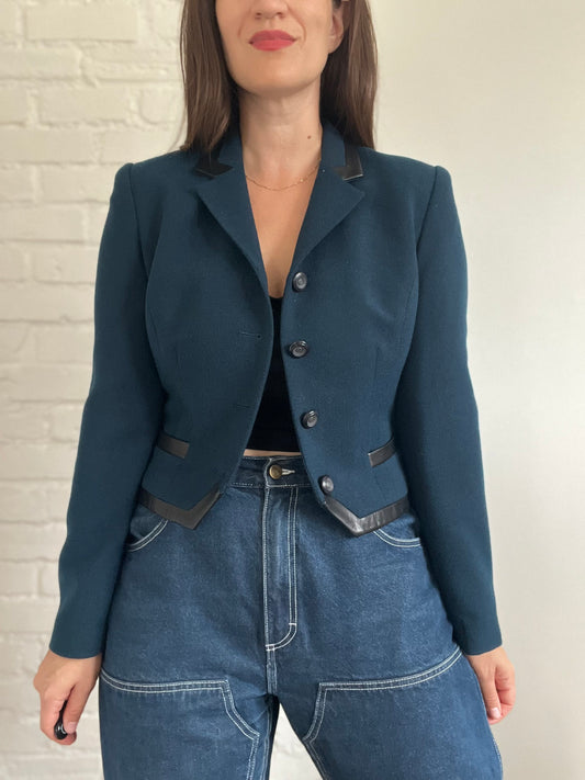 Vintage Teal n' Leather Blazer - M