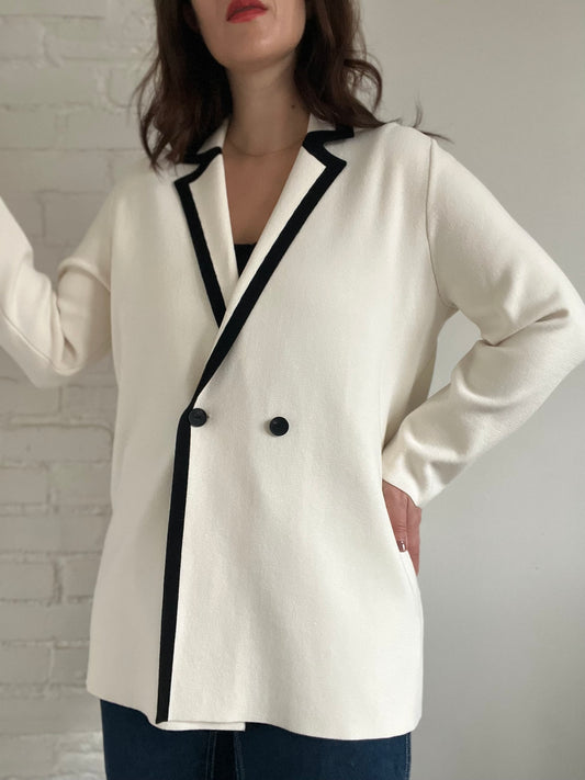 Fine Knit Double-Breasted Blazer - Size L