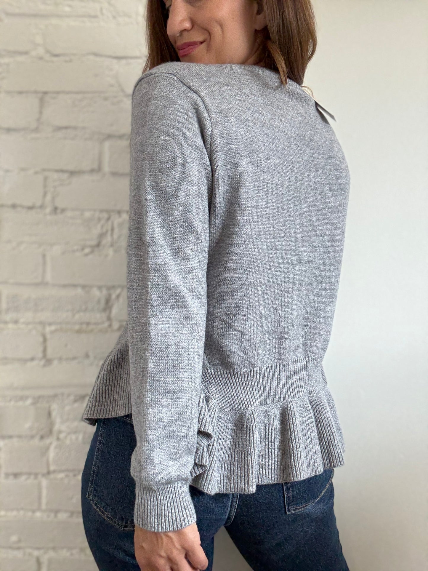 Ruffle Flounce Grey Sweater - Size L