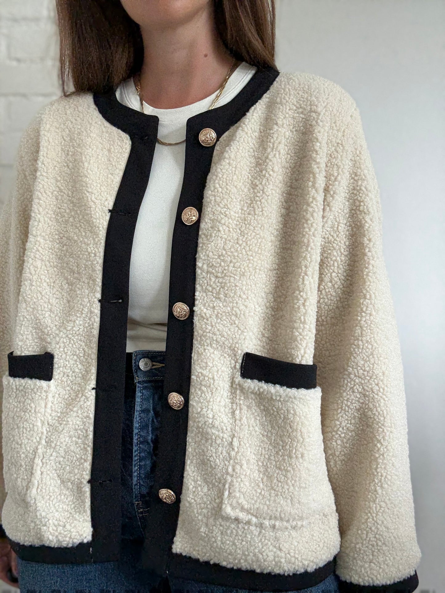 Teddy Boucle Ivory Coat- Size L/XL