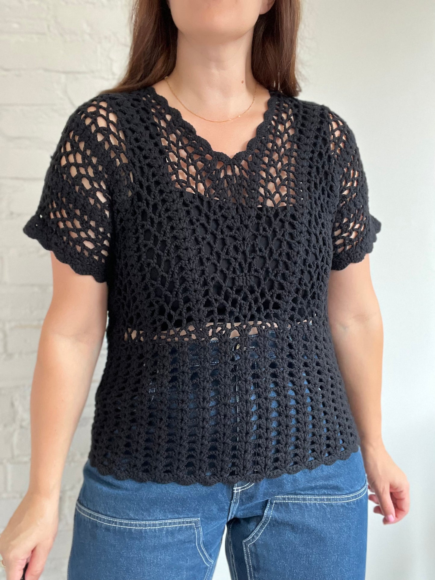 Scalloped Crochet Knit Top - O/S