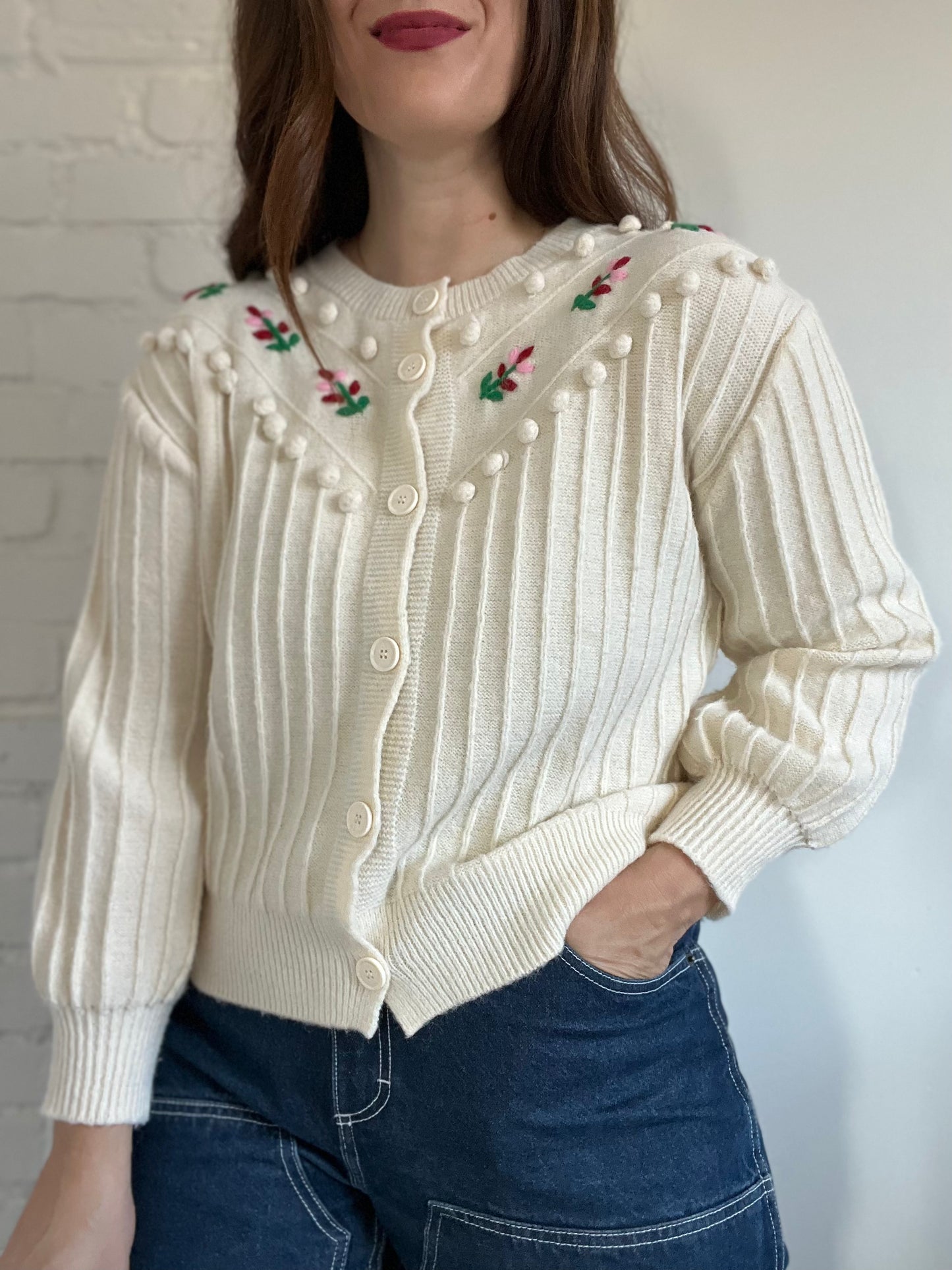 Pom Pom Floral Cardigan - S/M/L