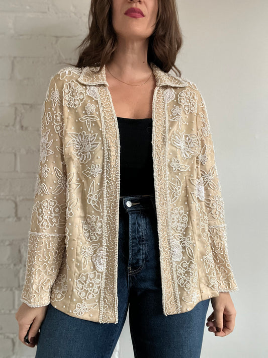 Creamy Beaded Cardigan Shirt - L/XL