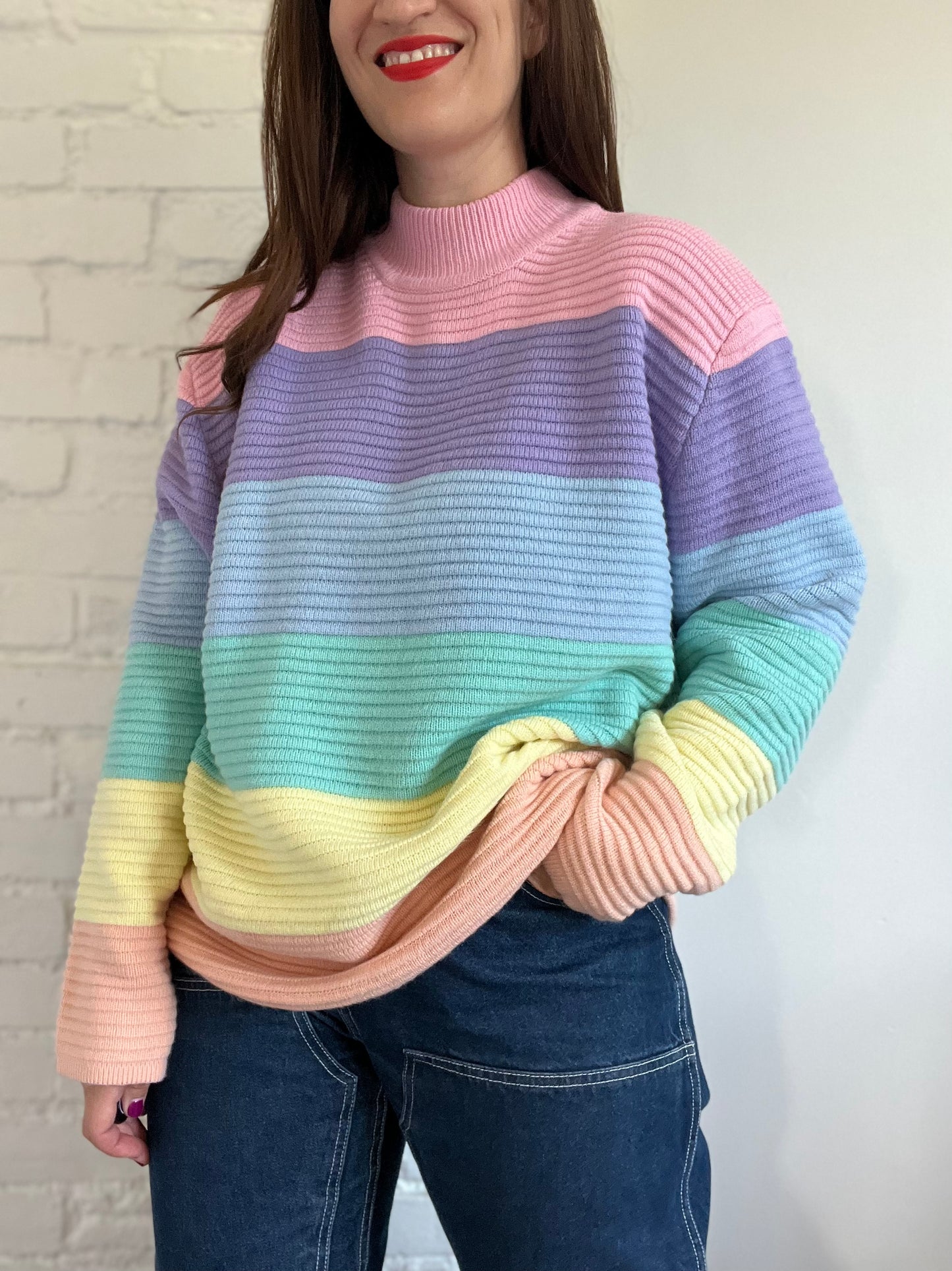 Oversized Rainbow Pastel Sweater - L