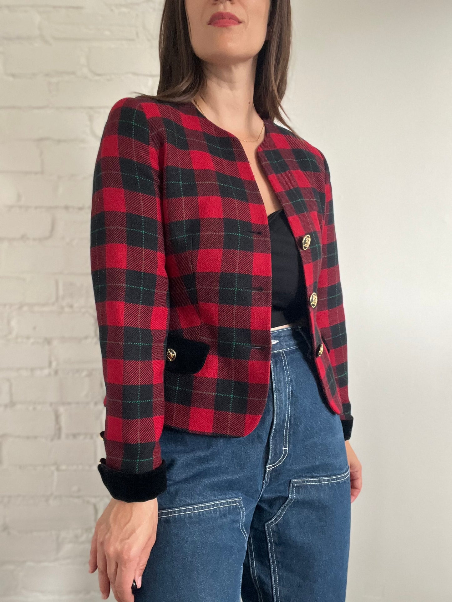 Red & Black Plaid Blazer - M