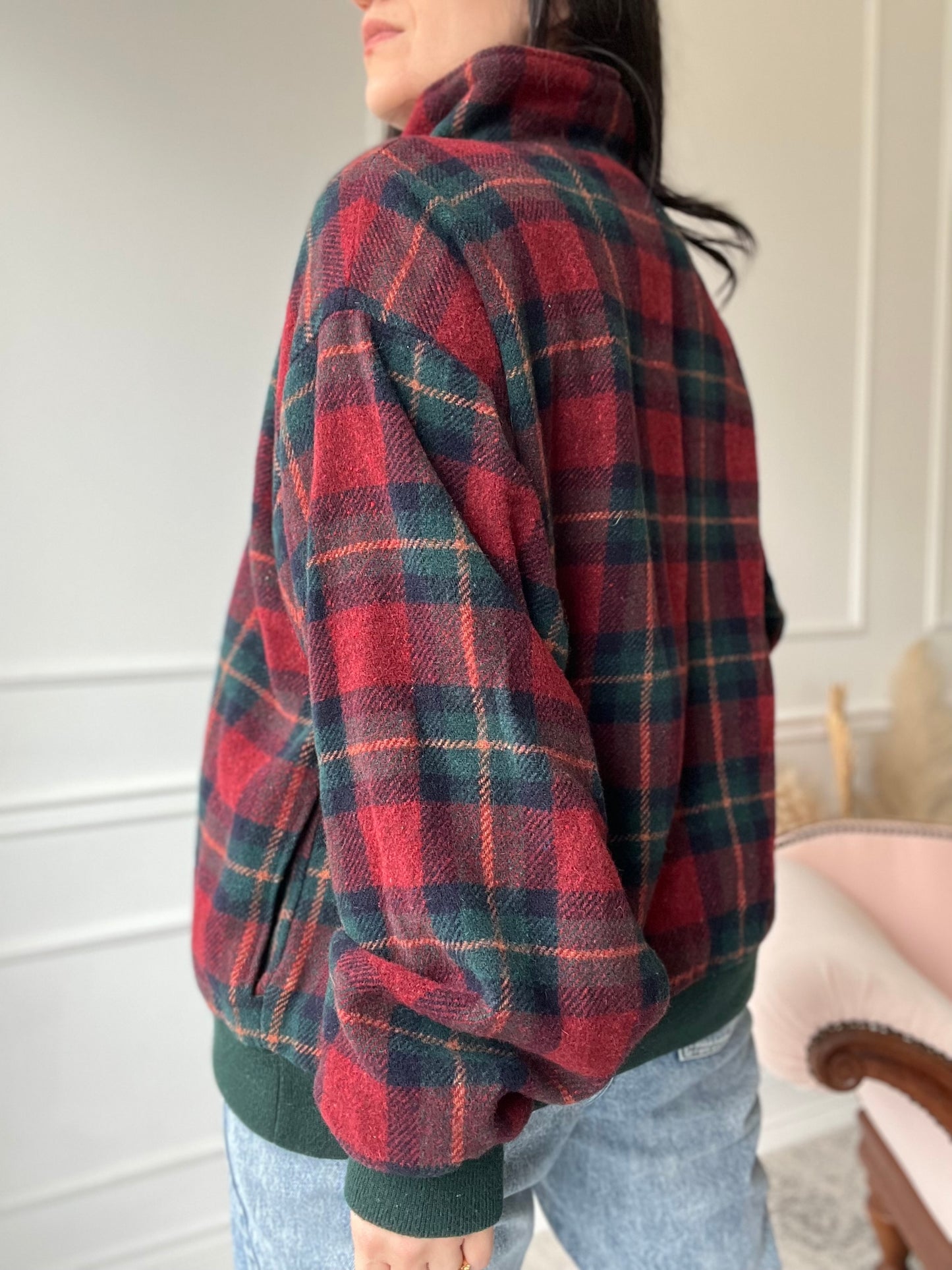 Vintage Plaid Suede Pullover - Size XL