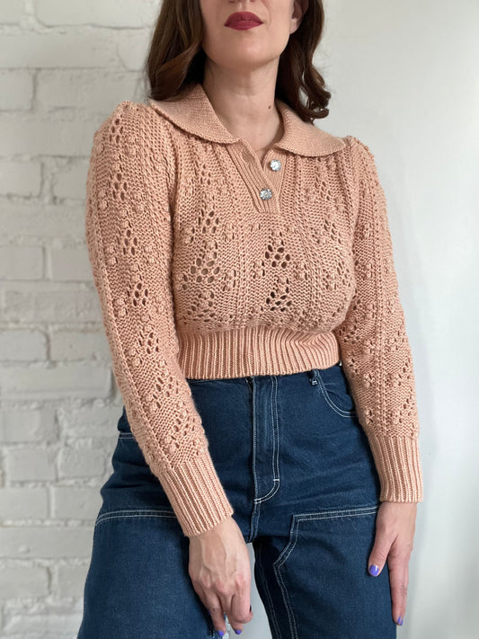 Preppy Cropped Gem Sweater - Size XS