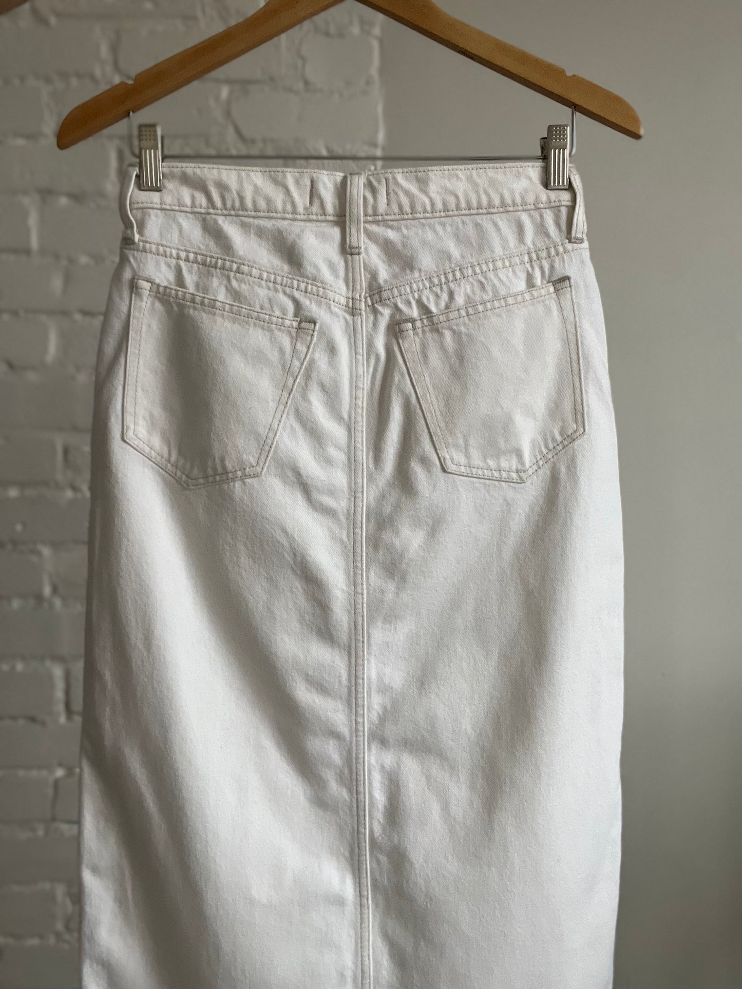 Ivory Denim Midi Skirt - Size 26