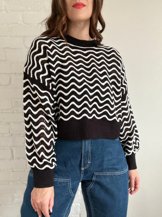 B&W Pointelle-Knit Sweater - Size L