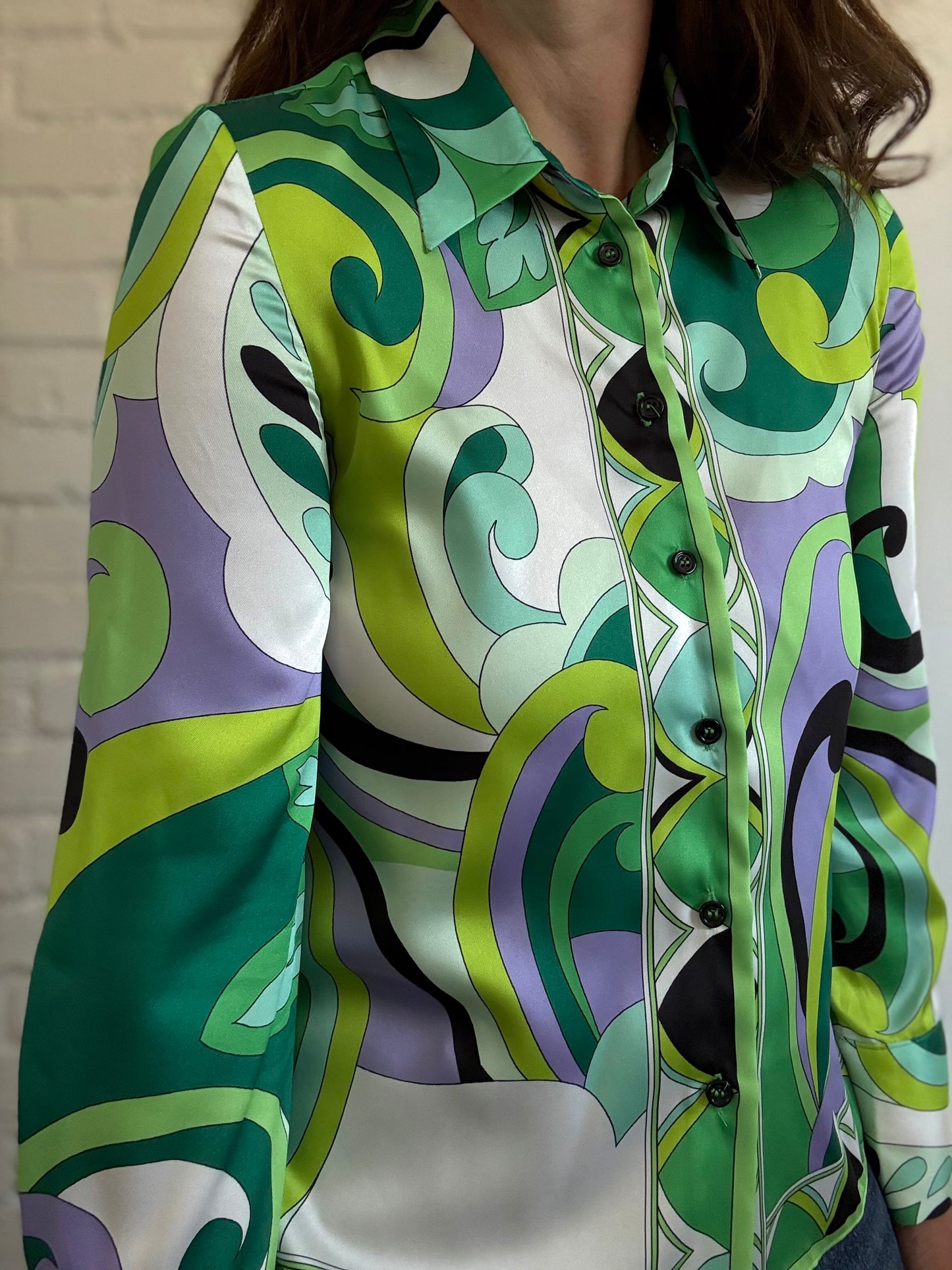 Colourful Psychedelic Satin Shirt - Size S
