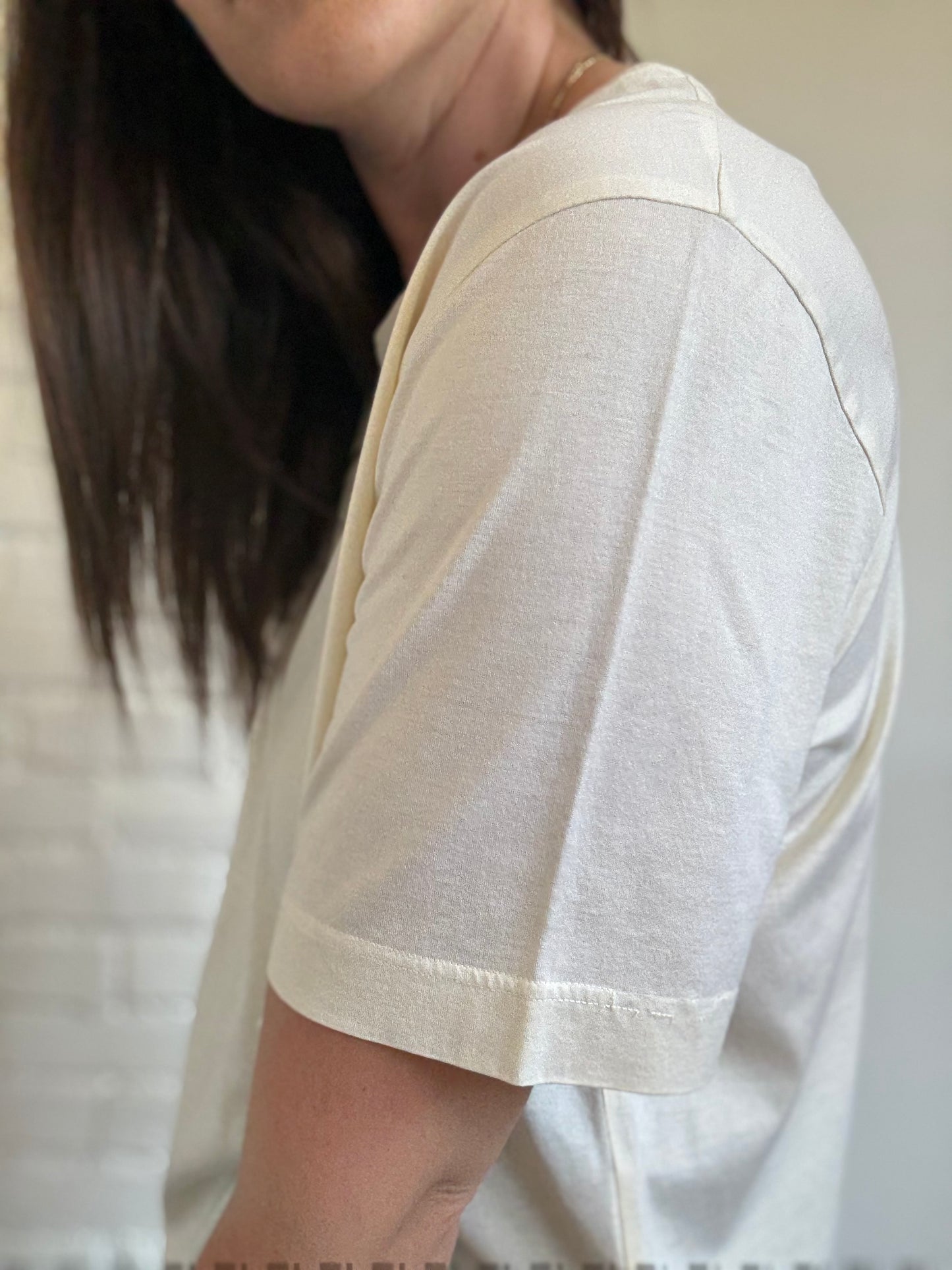 Italian Cotton Plain Ivory Tee - Size XL