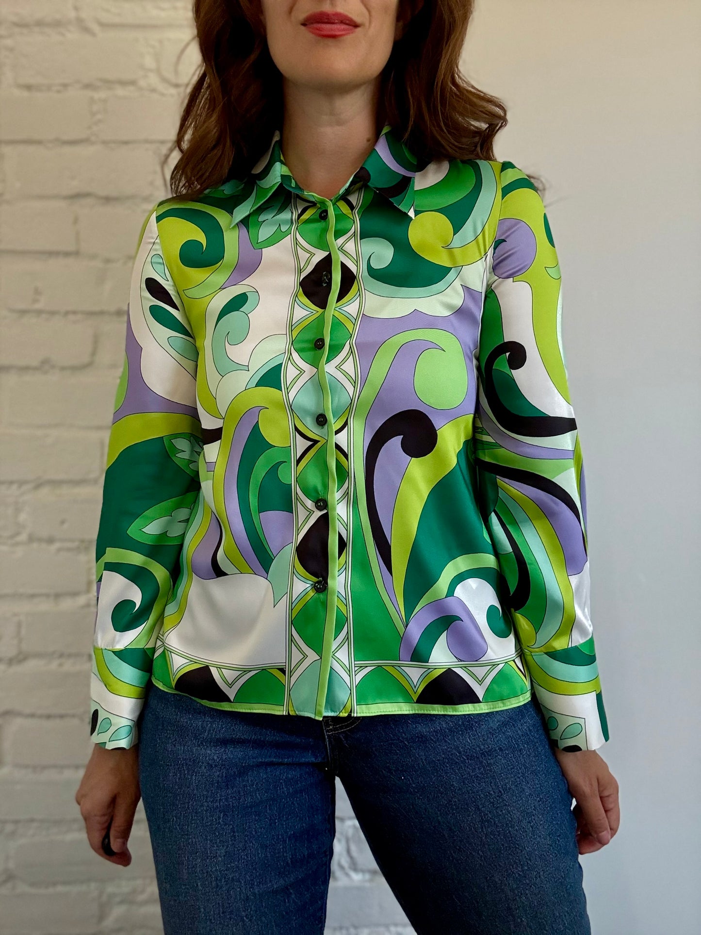 Colourful Psychedelic Satin Shirt - Size S