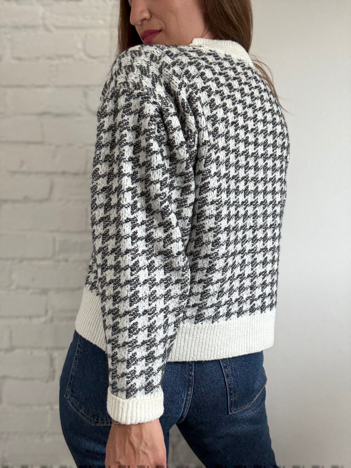 Mango Houndstooth Wool Blend Sweater - Size S