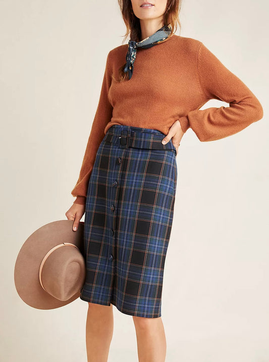 Maeve Bernadette Button Plaid Skirt - Sz. 12/14