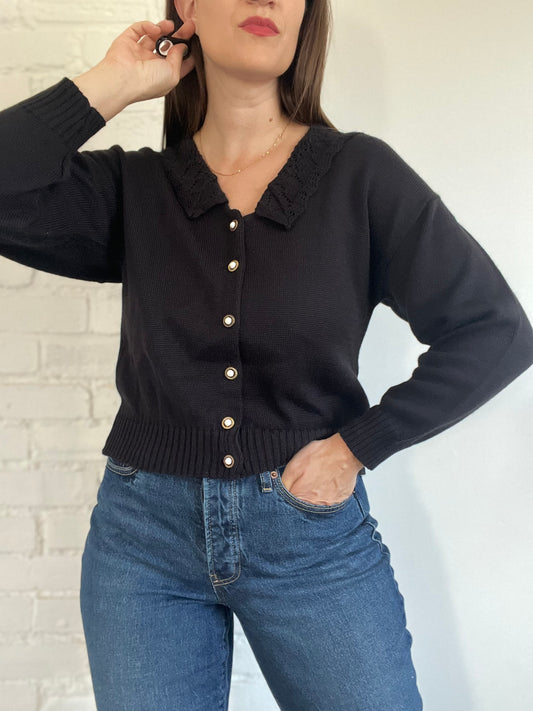 Black Lace Collar Knit - S