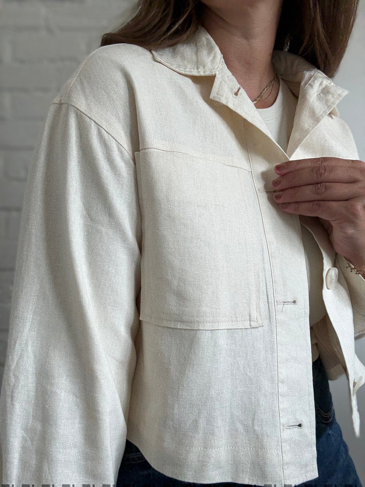 Linen Ivory Cropped Jacket - Size S (oversized)