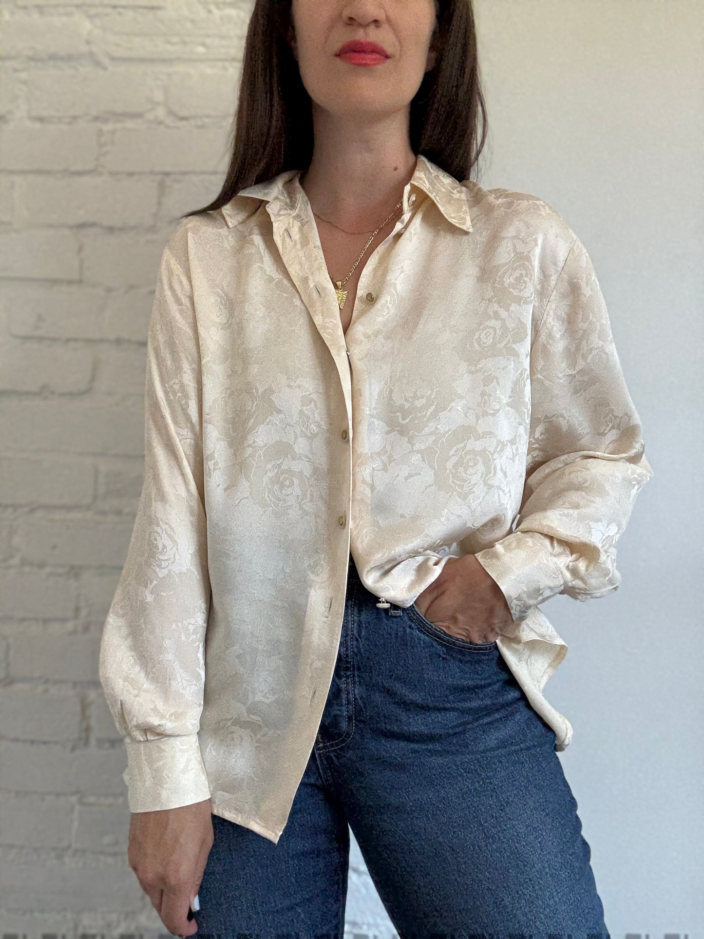 100% Silk Brocade Shirt - Size L/XL
