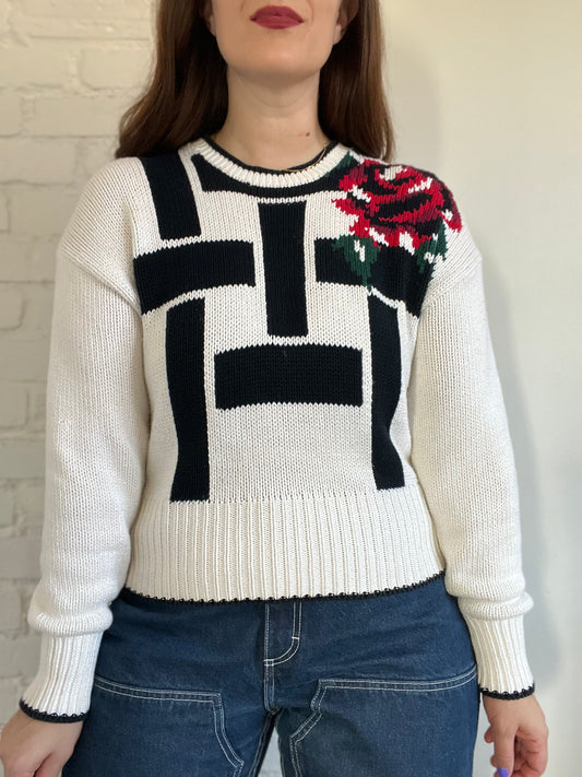 Bold Rose Knit Sweater - Size M