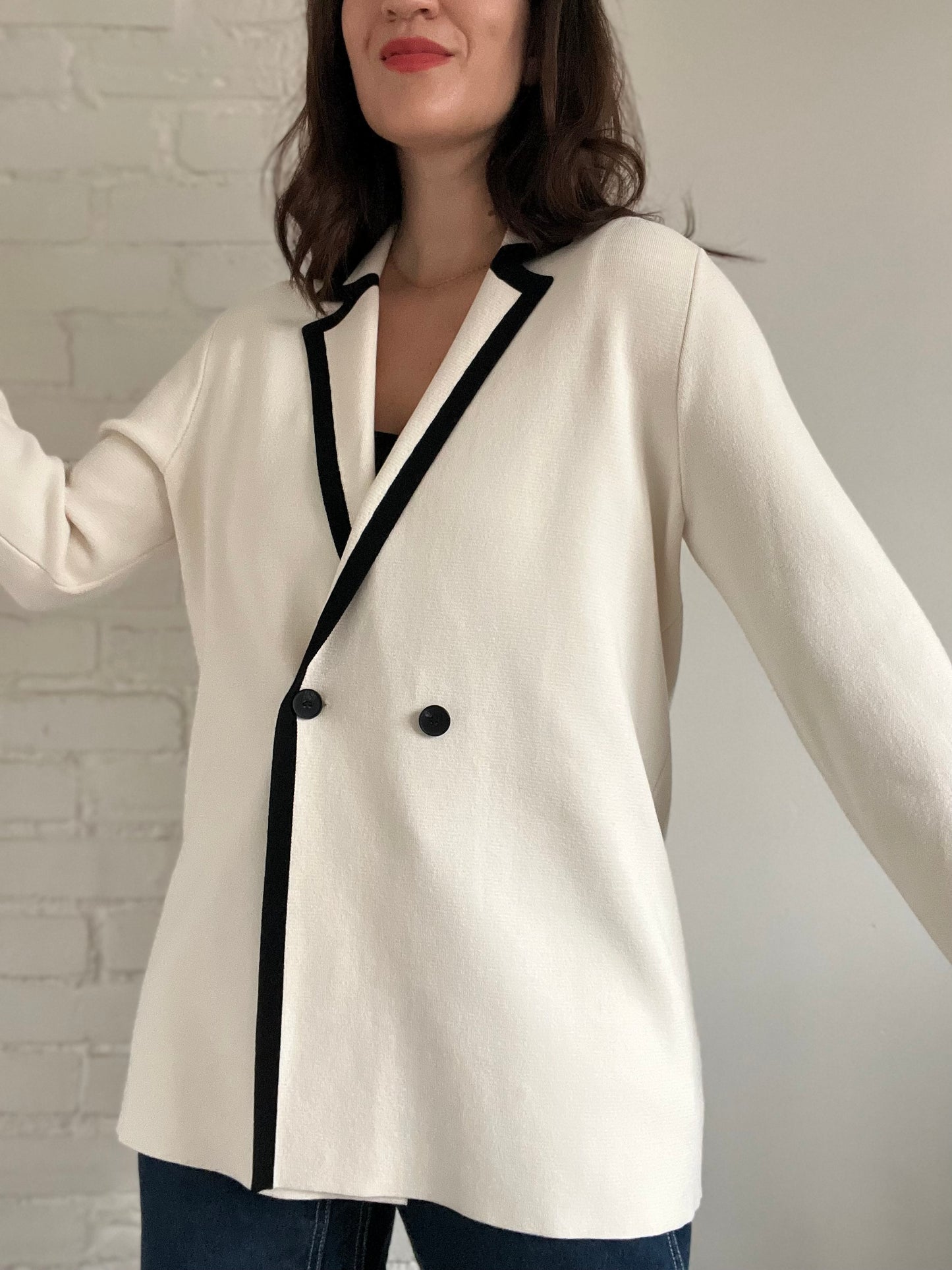 Fine Knit Double-Breasted Blazer - Size L