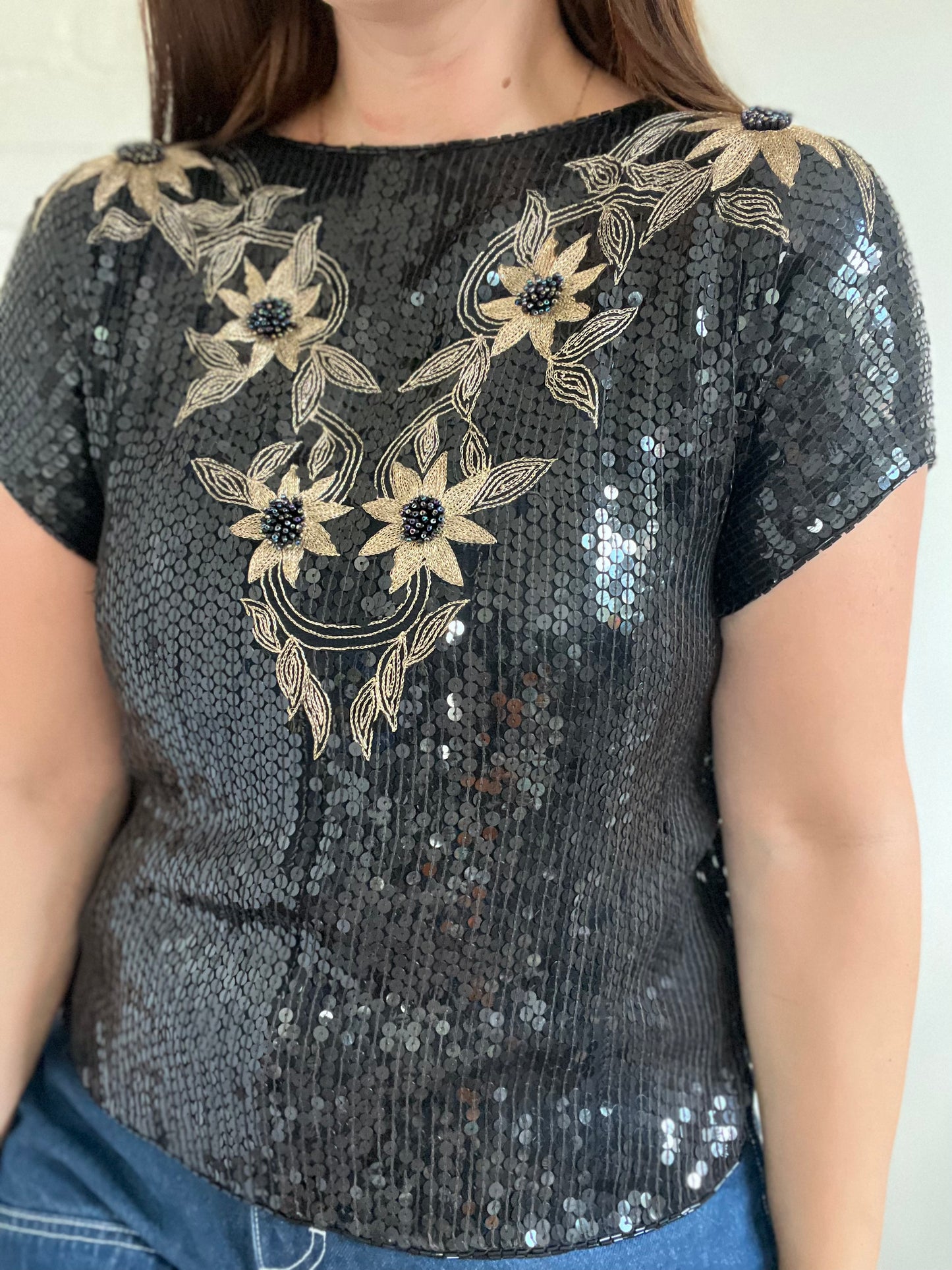 Sequin Floral Top - S/M