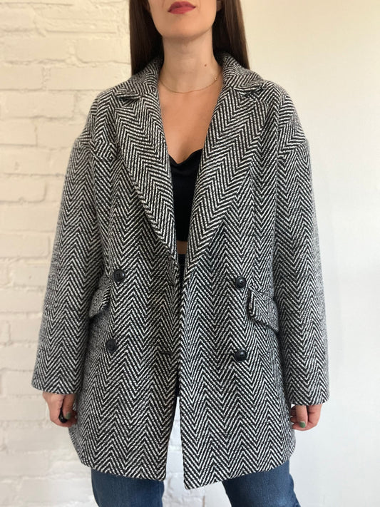 Herringbone Double Breasted Coat - M