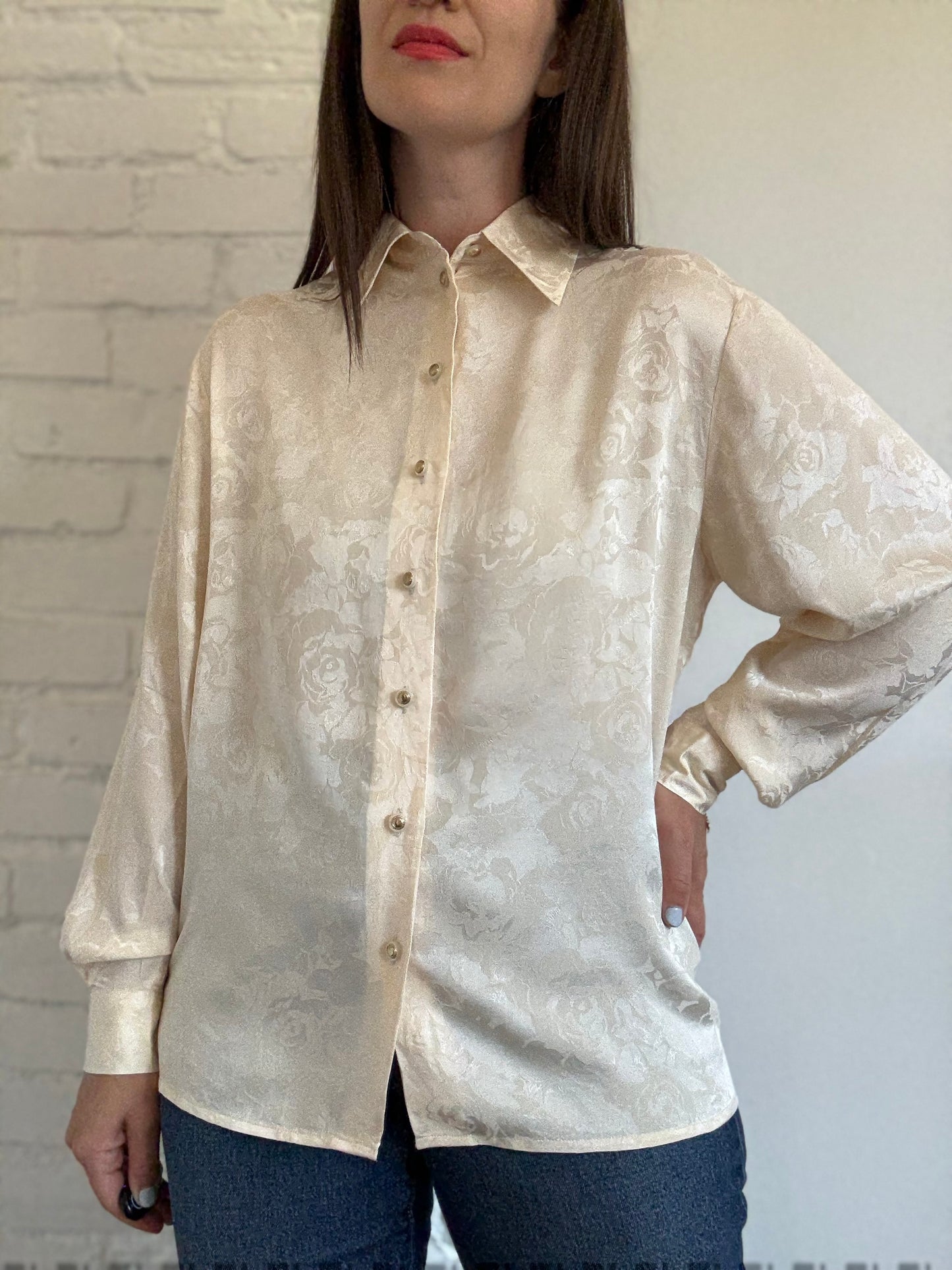 100% Silk Brocade Shirt - Size L/XL