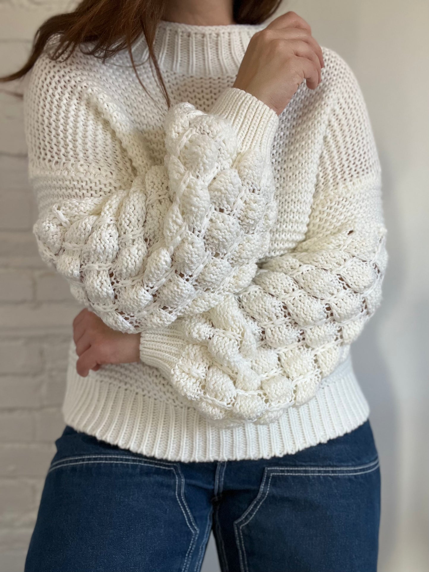 Bubble Sleeve Ivory Knit - L