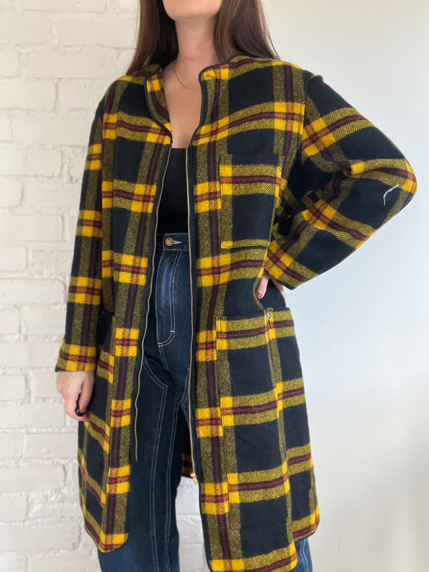 Vintage Plaid Light Overcoat - Size XL