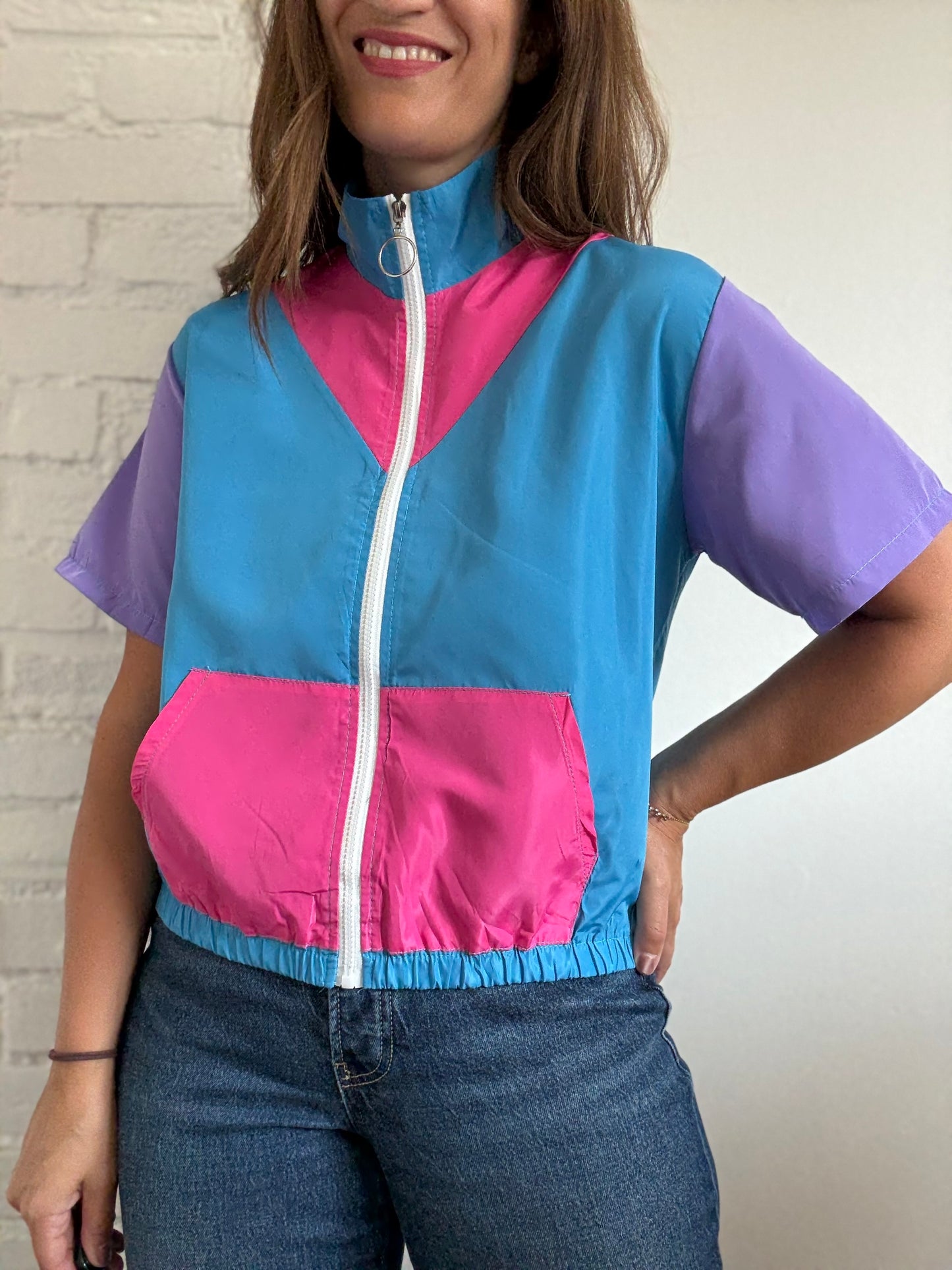 Retro Style Windbreaker Top - Size S/M