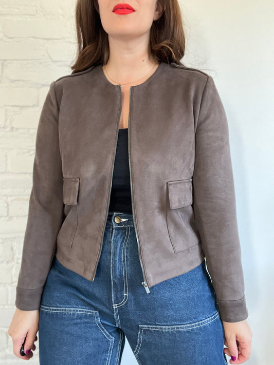 Faux Suede Dove Grey Jacket - 10/12