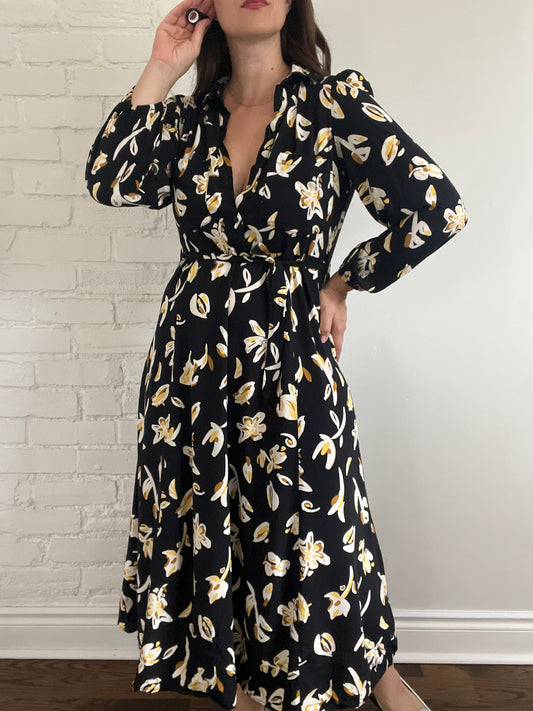 Apple Floral Shirt Midi Dress - L