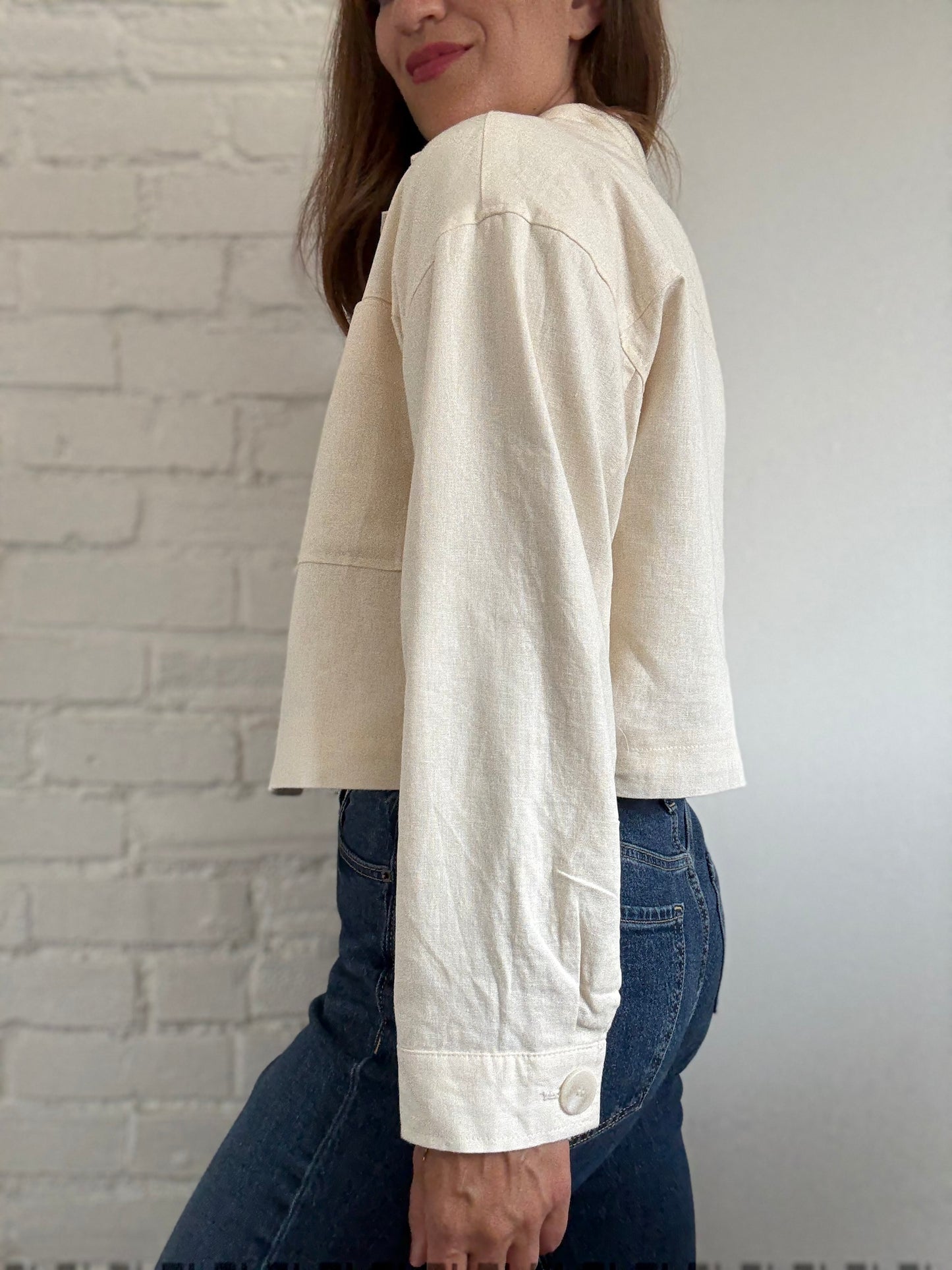 Linen Ivory Cropped Jacket - Size S (oversized)