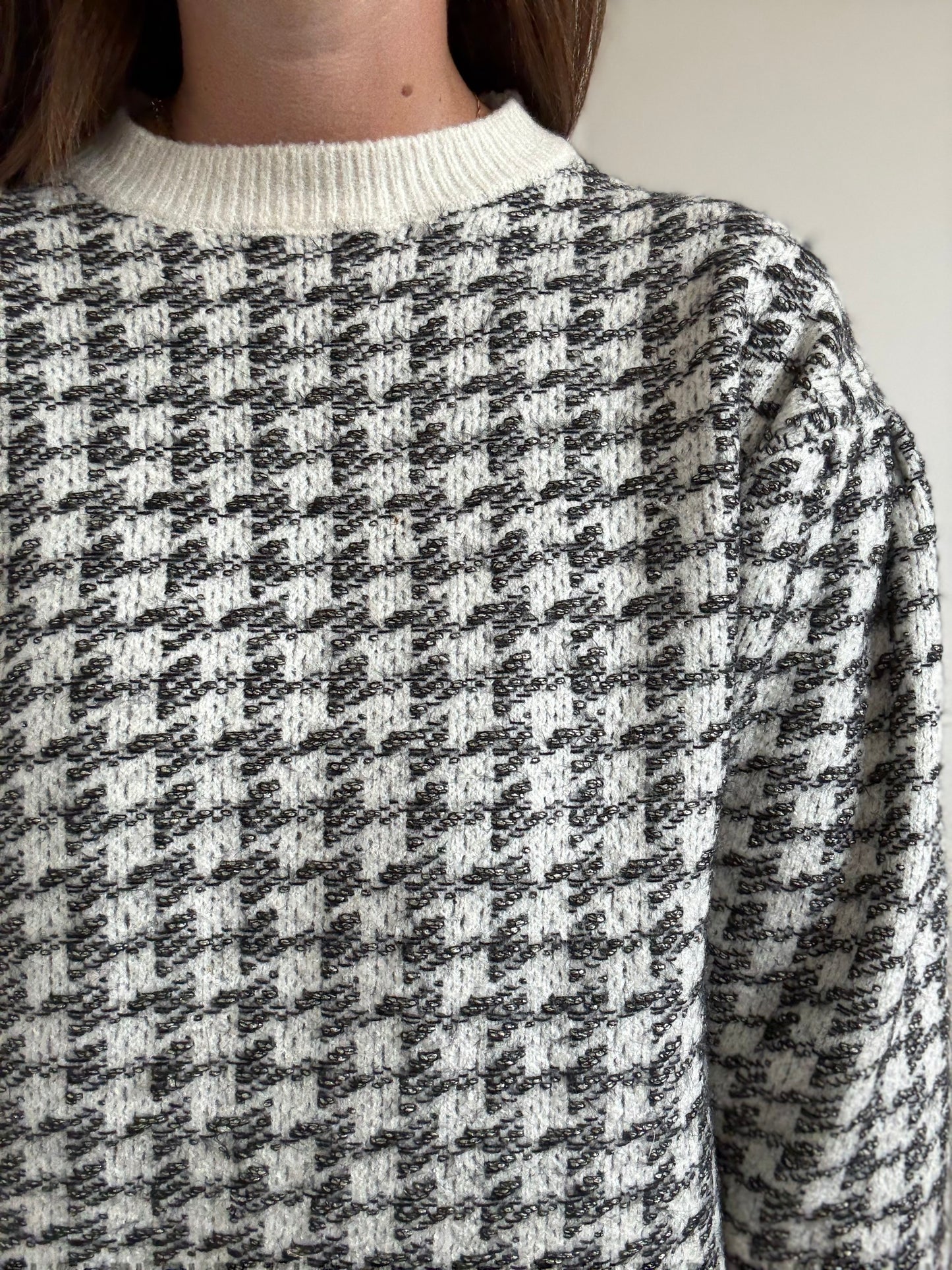 Mango Houndstooth Wool Blend Sweater - Size S
