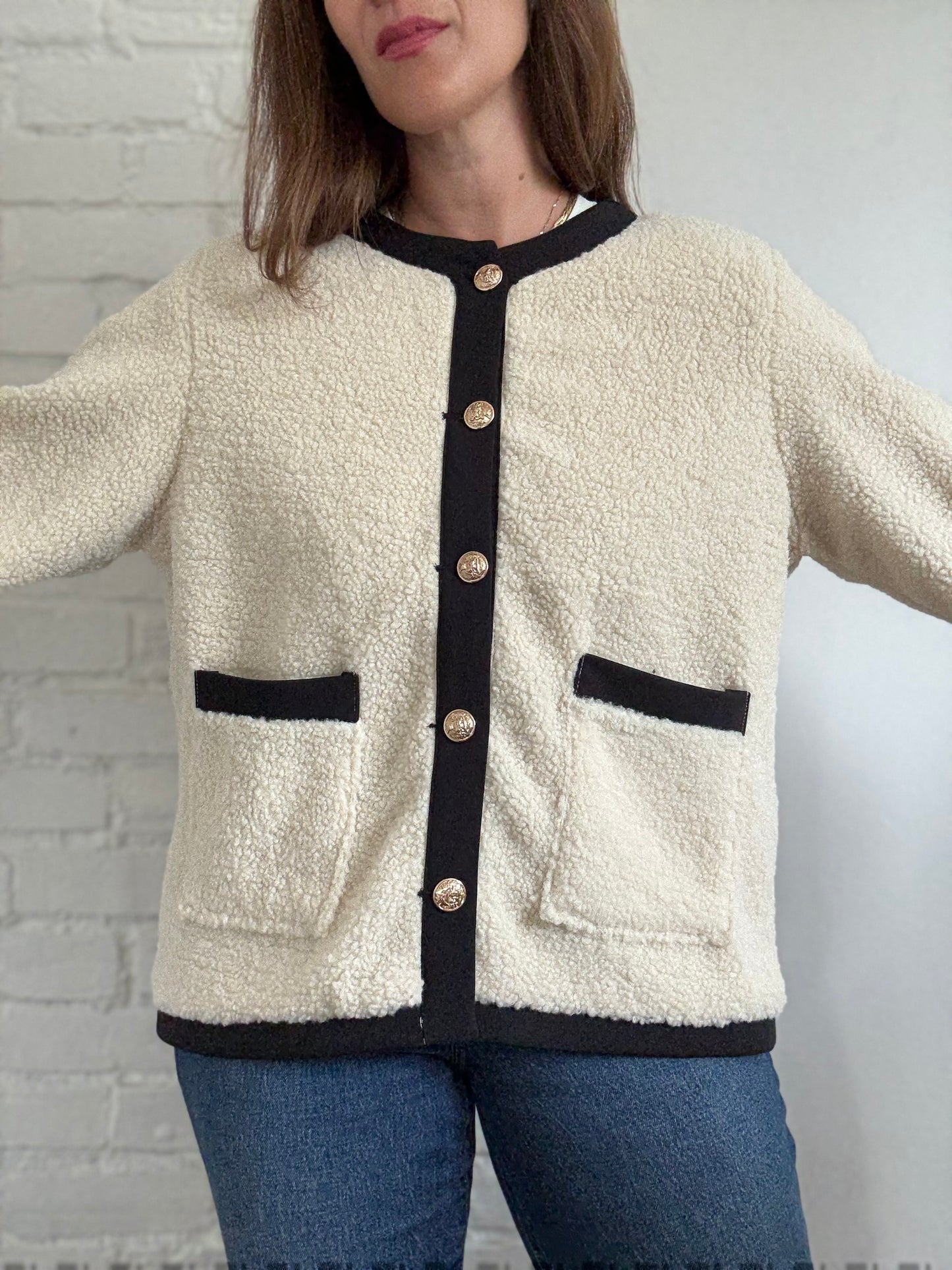 Teddy Boucle Ivory Coat- Size L/XL