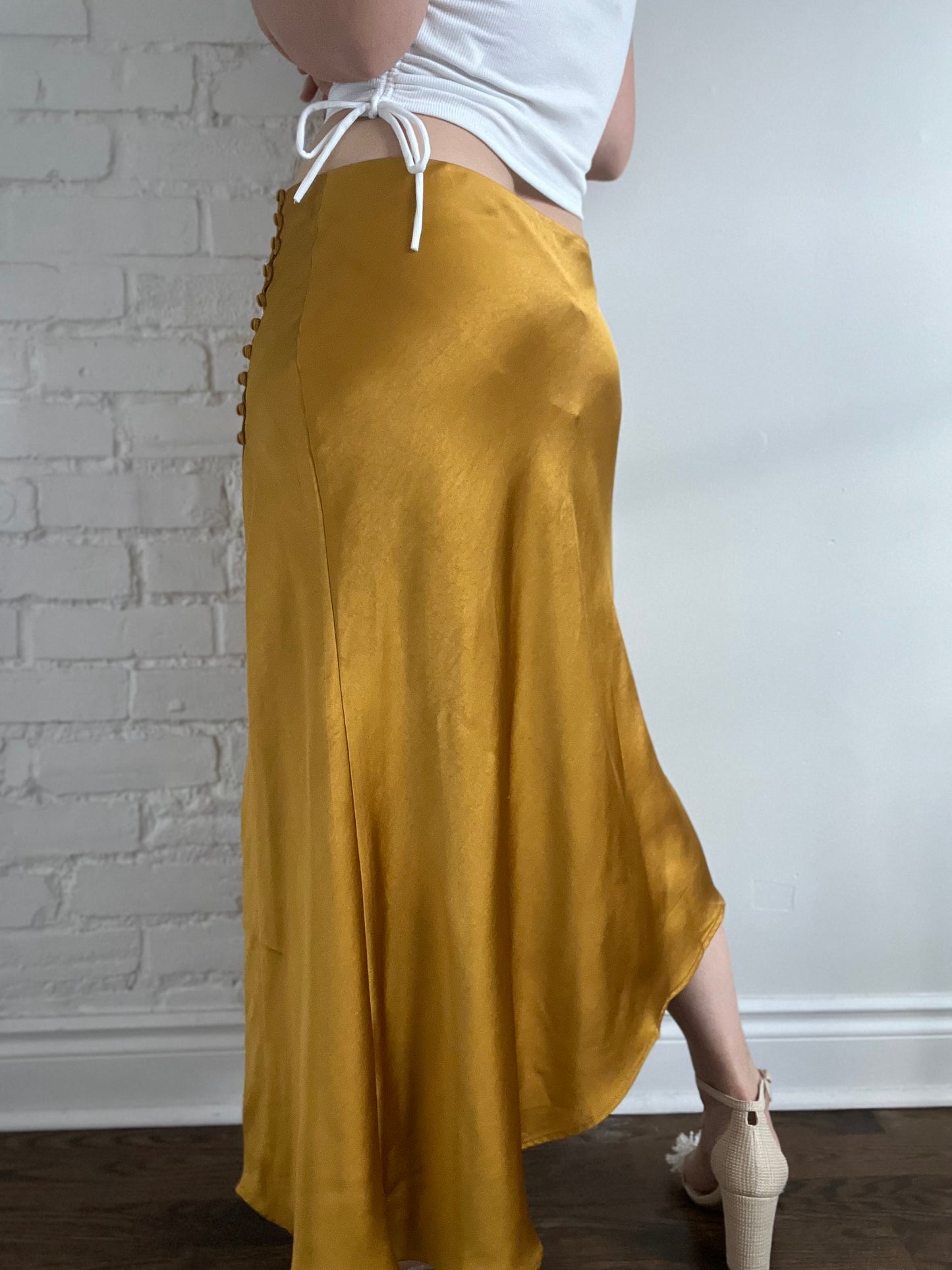Gold Satin Asymmetrical Skirt - Size XL/XXL