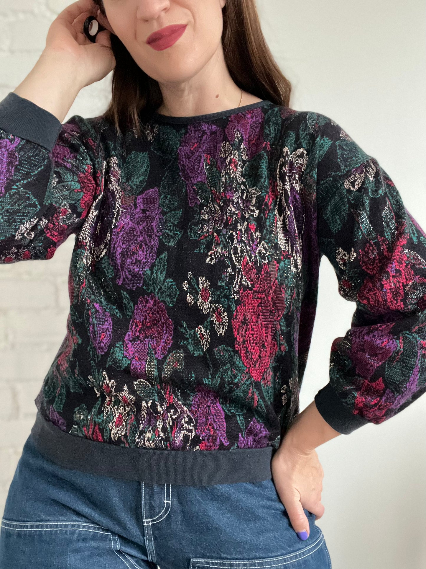 Metallic Floral Vintage Sweater - S