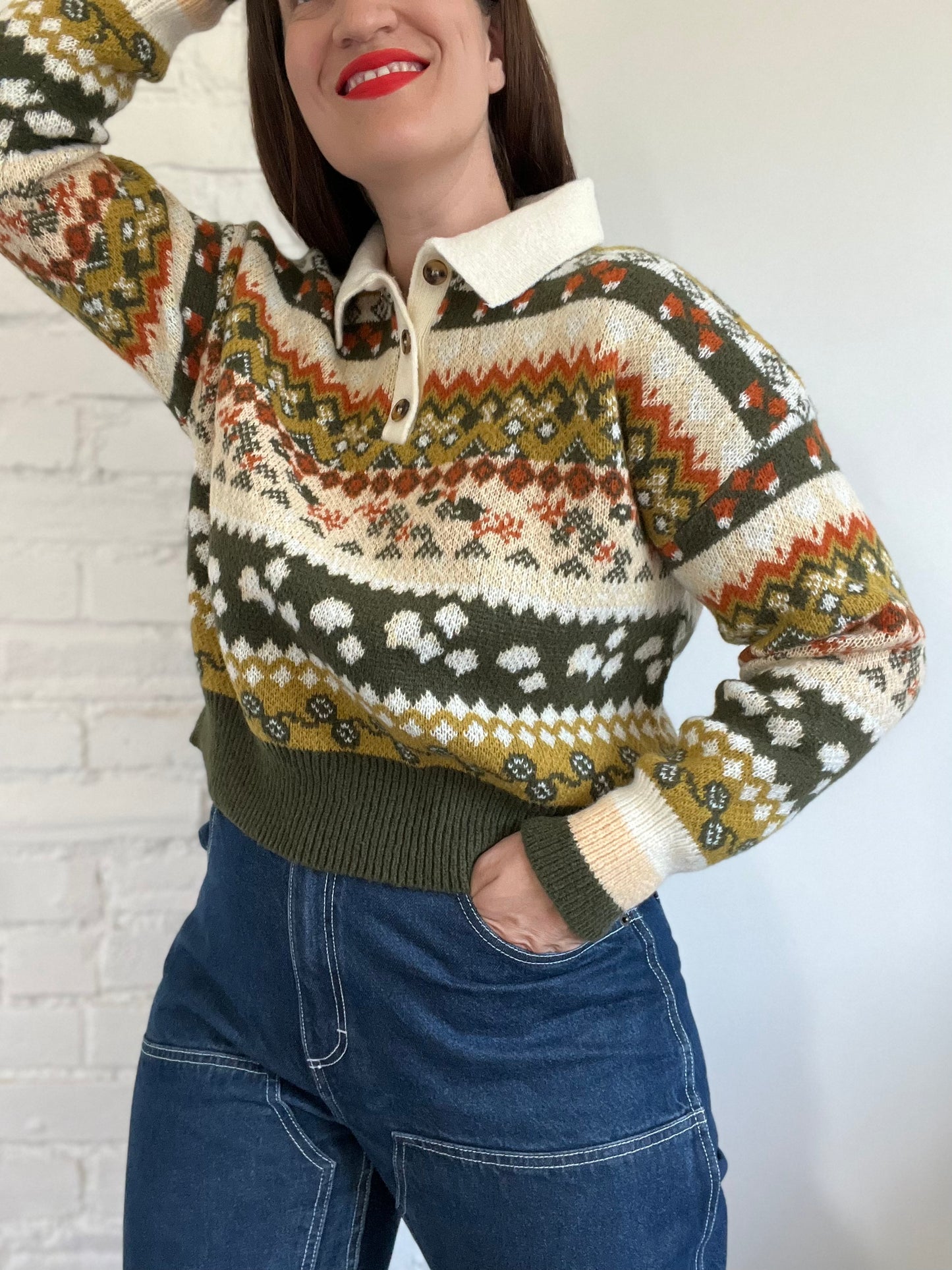 Multicolour Neutral Crop Sweater - M