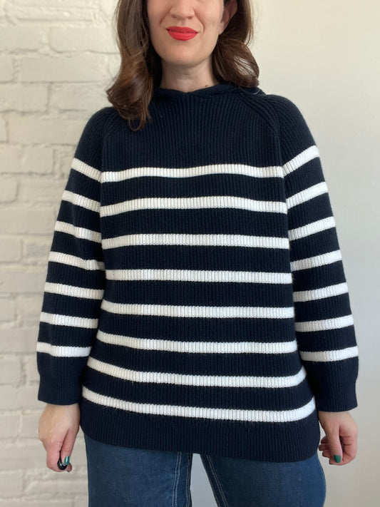 Slouchy Striped Knit Hoodie - M