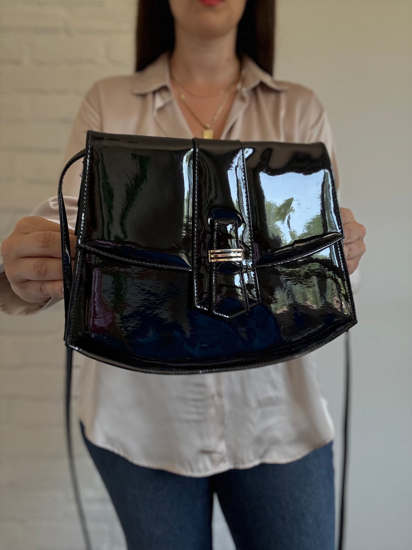 Black Patent Faux Leather Purse