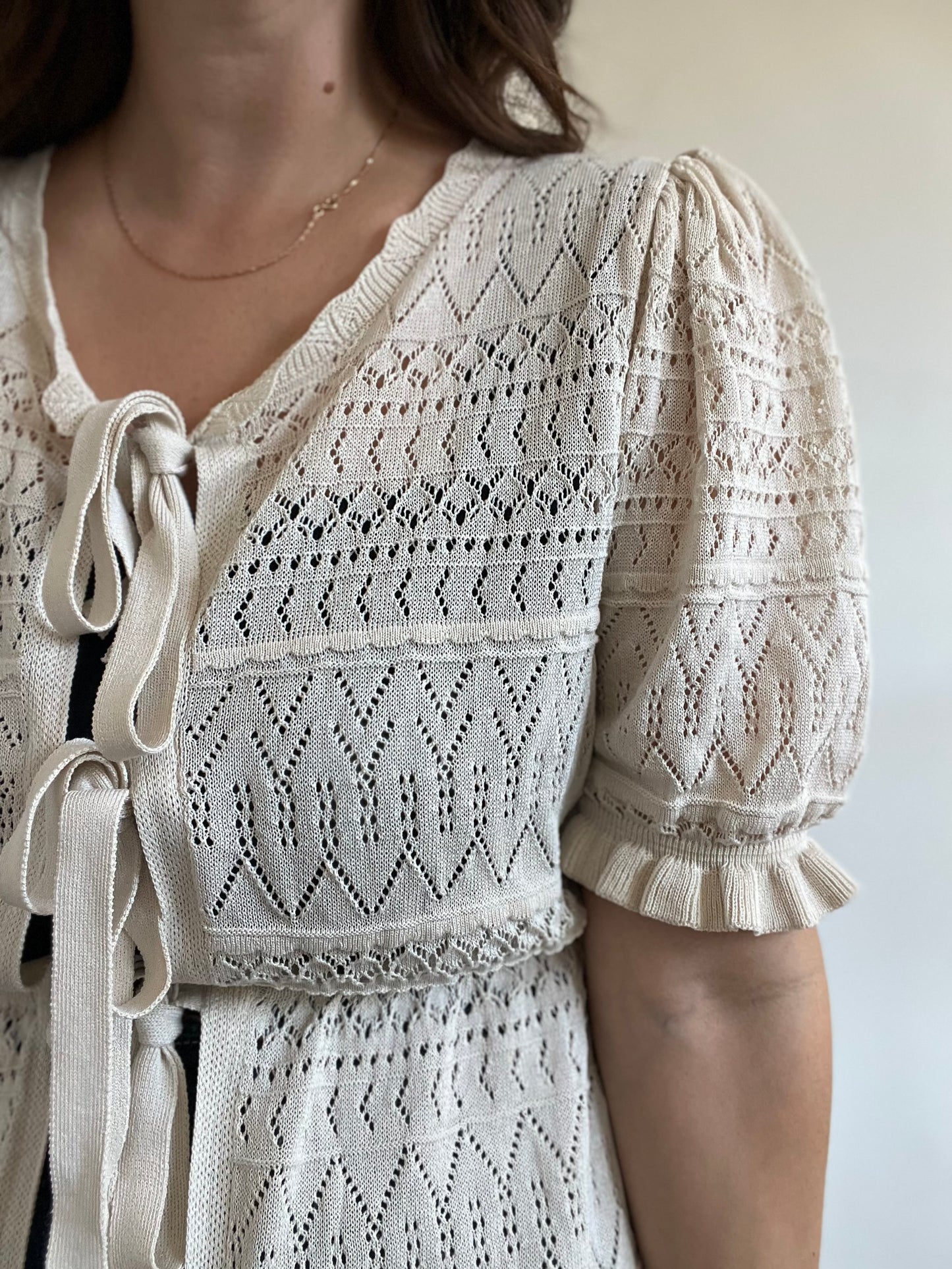 Pointelle Front Tie Top - M/L